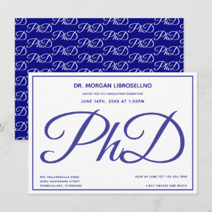 PhD degree Blue White Graduation Party Invitation