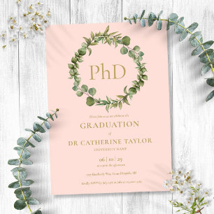 PhD Degree Blush Pink Garland Graduation Invitation