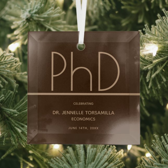 PhD degree Brown Keepsake Graduation Glass Tree Decoration (Insitu)