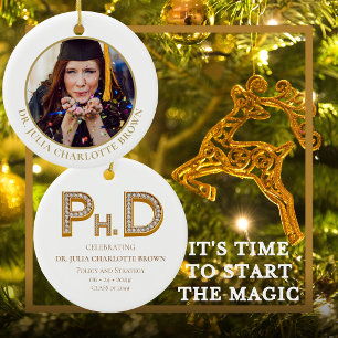PhD Degree Doctorate Keepsake Gift Christmas Photo Ceramic Tree Decoration