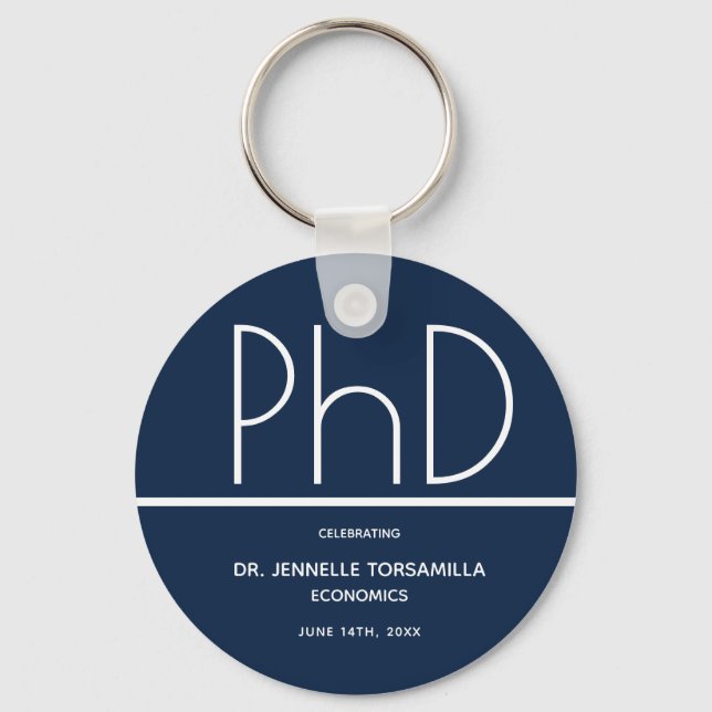 PhD degree Graduation Party Blue Favour Key Ring (Front)