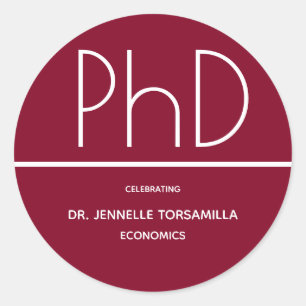 PhD degree Graduation Party Burgundy Classic Round Sticker