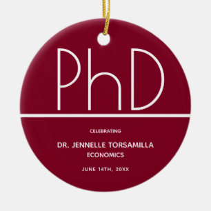PhD degree Graduation Party Burgundy Keepsake Ceramic Tree Decoration