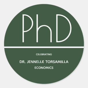 PhD degree Graduation Party Green Classic Round Sticker