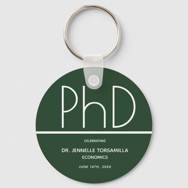 PhD degree Graduation Party Green Favour Keychain (Front)