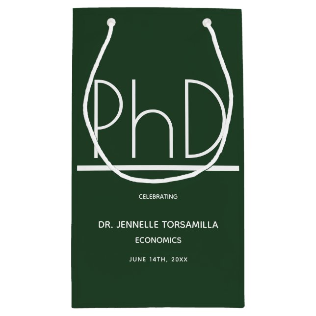 PhD degree Graduation Party Small Green Gift Bag (Back)
