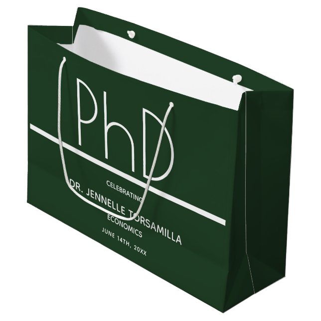 PhD degree Green Graduation Party Large Gift Bag (Front Angled)