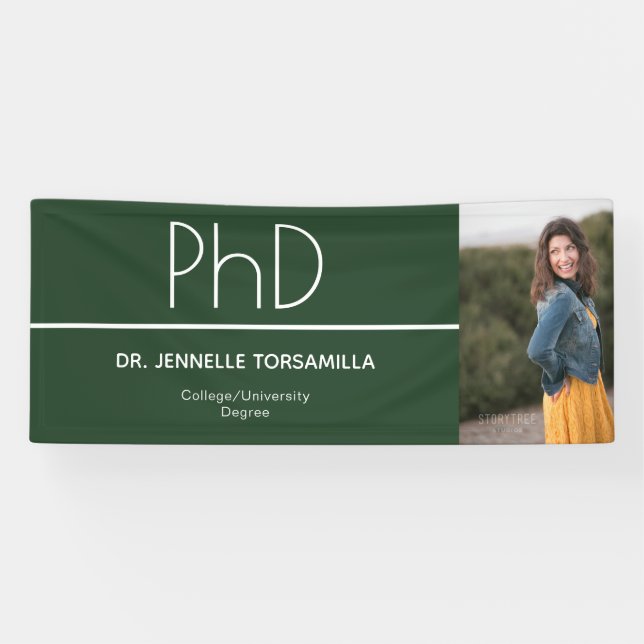 PhD degree Green Graduation Photo Celebration Banner (Horizontal)