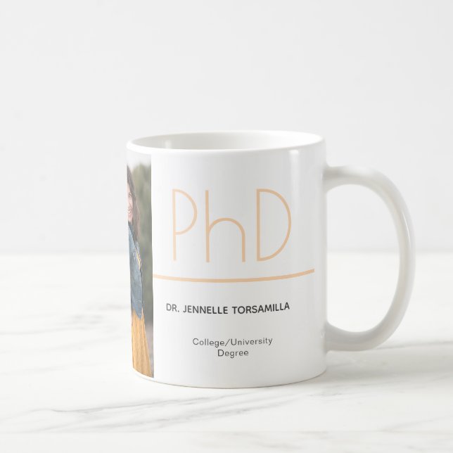 PhD degree White Cream Grey Graduation Photo Coffee Mug (Right)