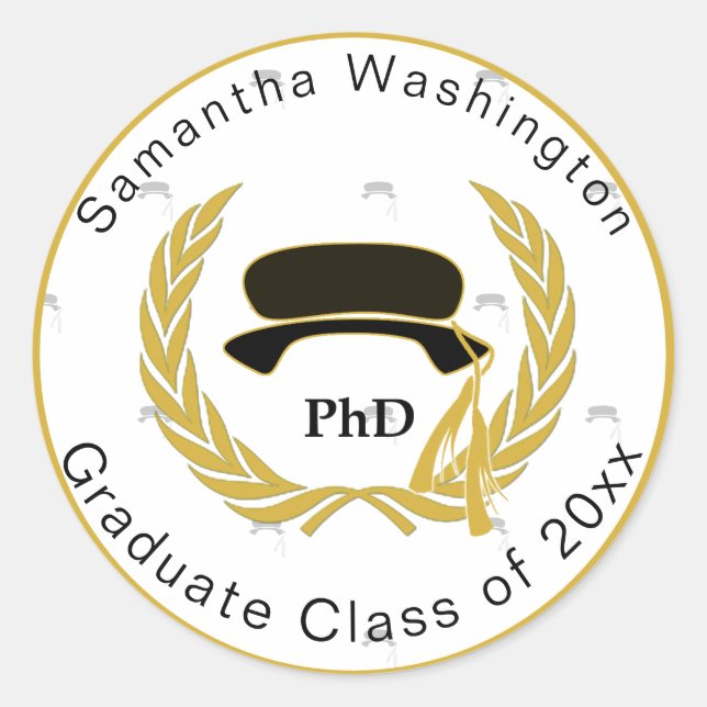 PhD Doctor Graduate Beefeater Pattern Gold Border Classic Round Sticker (Front)