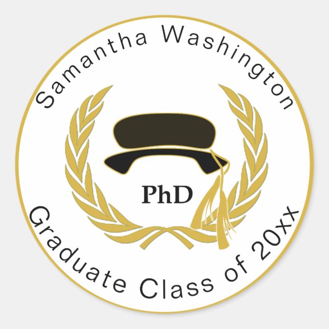 PhD Doctor Graduate Beefeater Tam Gold Border Classic Round Sticker (Front)