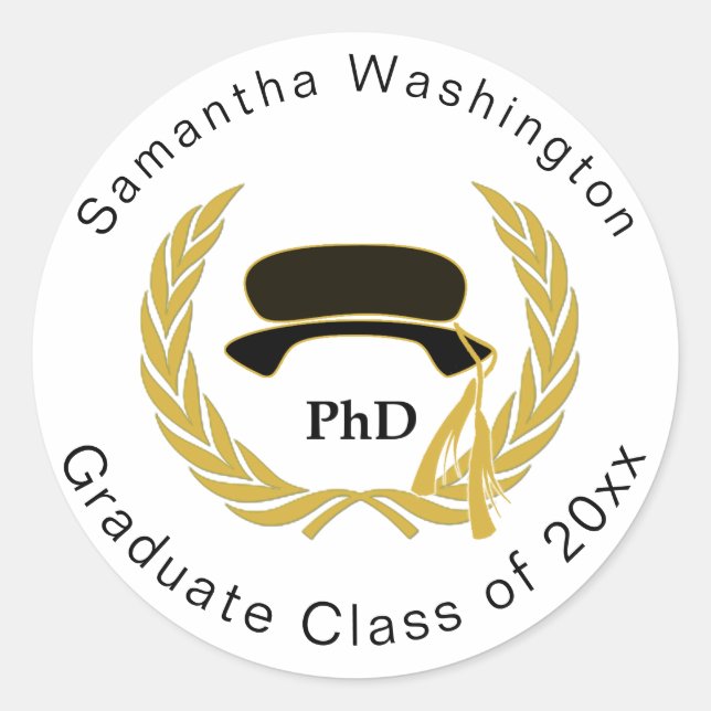 PhD Doctor Graduate Beefeater Tam Gold Wreath Classic Round Sticker (Front)
