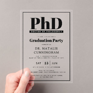 PhD Doctor of Philosophy Doctoral Graduation Acrylic Invitations
