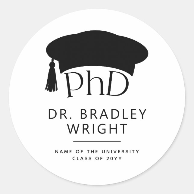 PhD Doctoral Grad Hat Doctoral Degree Graduation Classic Round Sticker (Front)