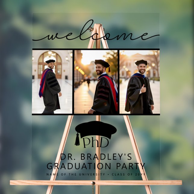 PhD Doctoral Grad Hat Doctoral Graduation Welcome Acrylic Sign (Neutral)