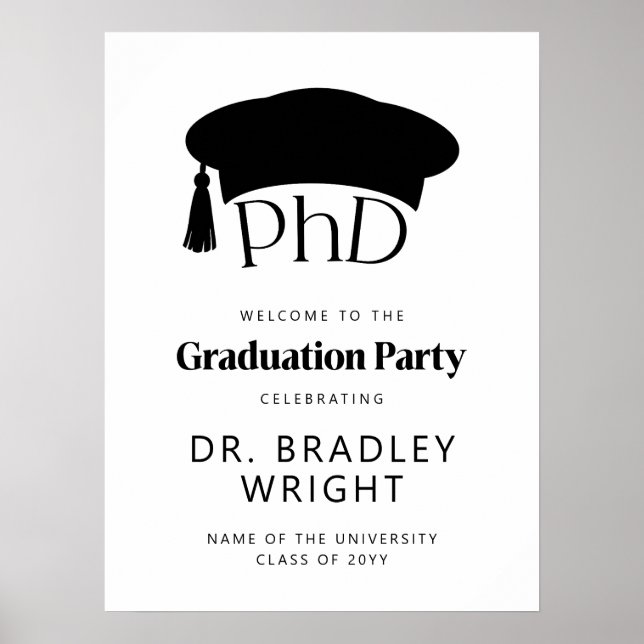 PhD Doctoral Grad Hat Doctoral Graduation Welcome  Poster (Front)