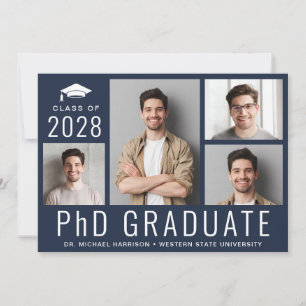 PhD Doctorate 5 Photo Blue Graduation Party Invitation