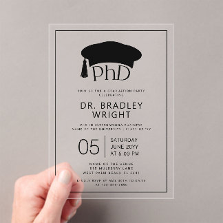 Phd Doctorate Hat Doctoral Degree Graduation Acrylic Invitations