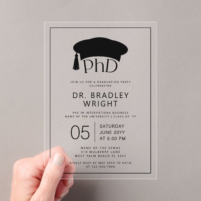 Phd Doctorate Hat Doctoral Degree Graduation Acrylic Invitations (Insitu (Handheld))