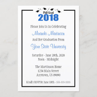 PhD Grad 2018 Graduation Invitation (Blue Caps)