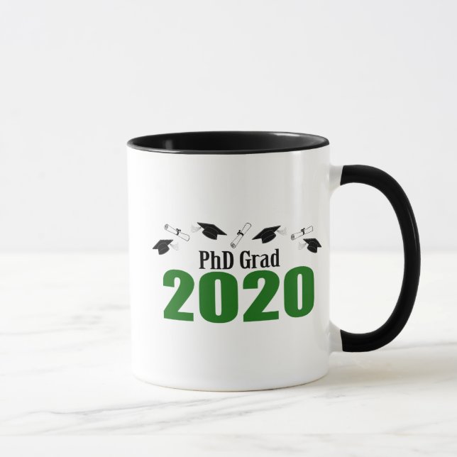 PhD Grad 2020 Caps And Diplomas (Green) Mug (Right)