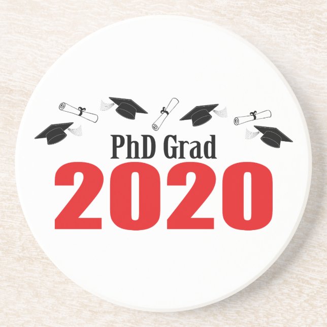 PhD Grad 2020 Caps And Diplomas (Red) Coaster (Front)