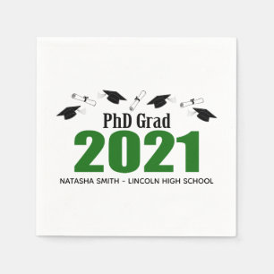 PhD Grad 2021 Graduation Caps & Diplomas (Green) Napkin