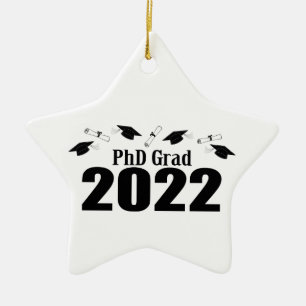 PhD Grad 2022 Caps And Diplomas (Black) Ceramic Tree Decoration