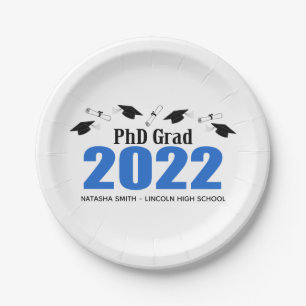 Phd Grad 2022 Graduation Caps & Diplomas (Blue) Paper Plate