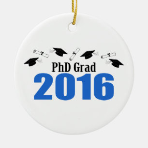 PhD Grad Class Of 2016 Caps And Diplomas (Blue) Ceramic Tree Decoration