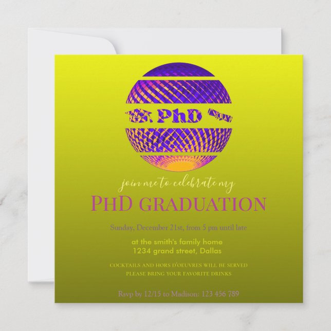Phd graduation celebration invitation card (Front)
