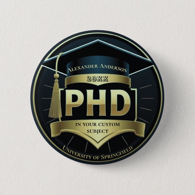Phd graduation doctoral thesis gift iron on 6 cm round badge (Front)