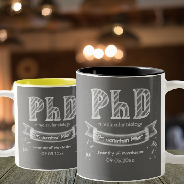 PhD graduation graduate gift chalkboard university Two-Tone Coffee Mug (Creator Uploaded)