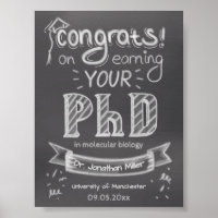 PhD graduation greeting chalkboard university
