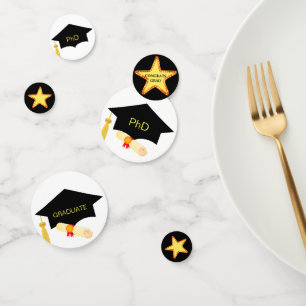 PhD Graduation stars on black & white Confetti