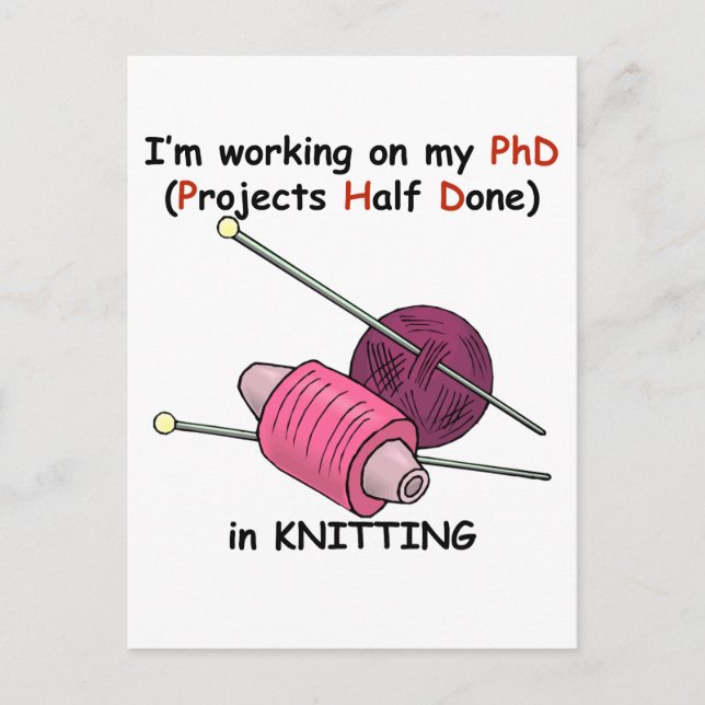 PhD in Knitting Postcard (Front)