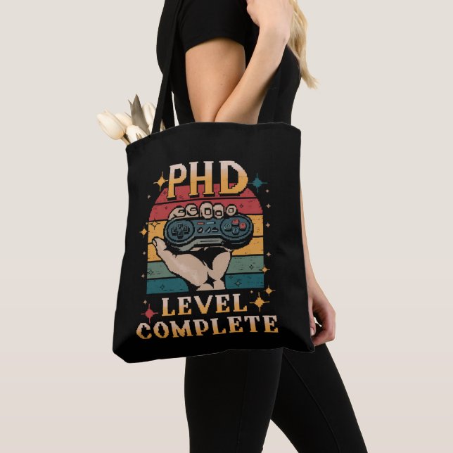 PhD Level Complete Graduation Doctorate Gaming Tote Bag (Close Up)