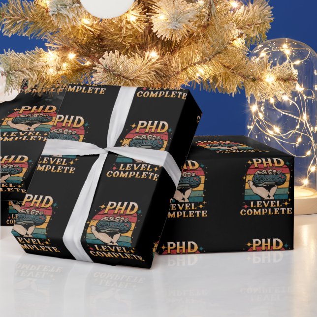 PhD Level Complete Graduation Doctorate Gaming Wrapping Paper (Holidays)