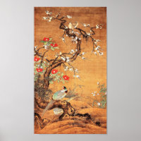Pheasant and camellia oriental chinese ink art