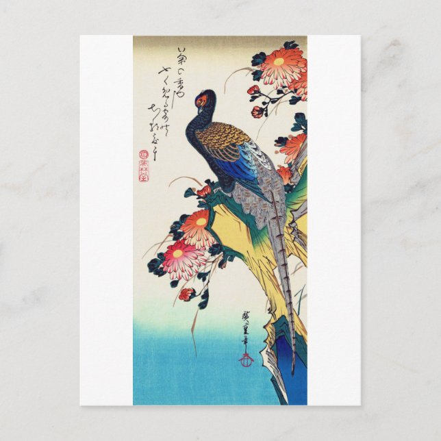 Pheasant and chrysanthemum, Hiroshige, Ukiyo-e Postcard (Front)