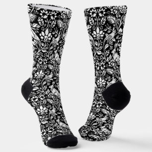 Pheasant and Hare Pattern, Black and White Socks