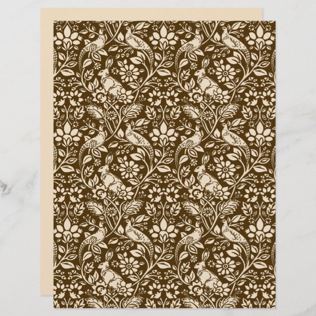 Pheasant and Hare Pattern, Brown and Beige (Front/Back)