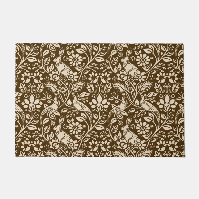 Pheasant and Hare Pattern, Brown and Beige   Doormat (Front)