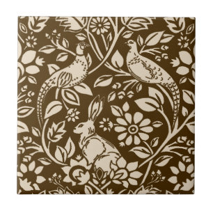 Pheasant and Hare Pattern,  Brown and Cream Tile