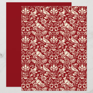 Pheasant and Hare Pattern, Deep Red and Cream