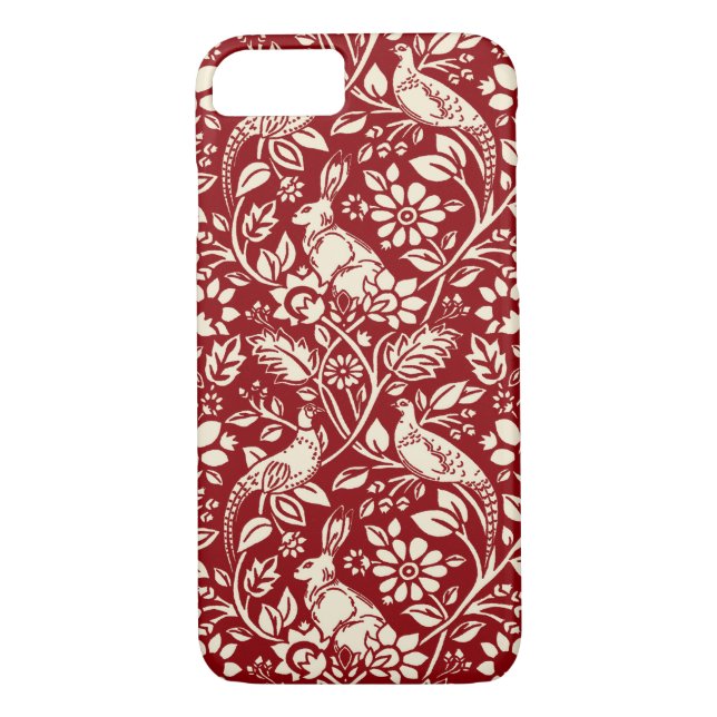 Pheasant and Hare Pattern, Deep Red and Cream   Case-Mate iPhone Case (Back)