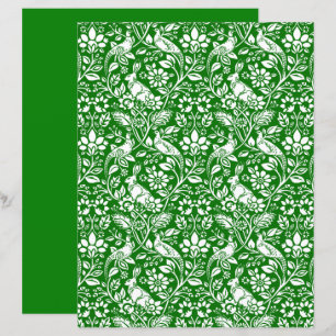 Pheasant and Hare Pattern, Emerald Green and White