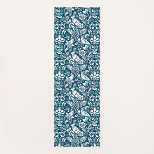 Pheasant and Hare Pattern, Indigo Blue and White Yoga Mat