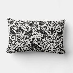 Pheasant and Hare Pattern, White and Black Lumbar Cushion