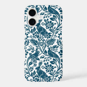 Pheasant and Hare Pattern, White and Dark Blue 